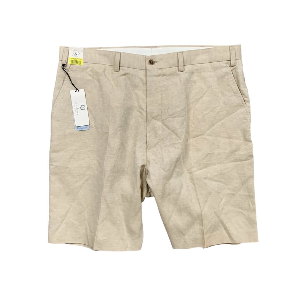 Turnbury Shorts Mens 38 Cream Linen Blend European Fabric Flat Front Chino